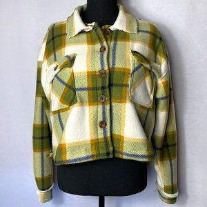 HELIUM London Olive Plaid Fleece Flannel Jacket Shacket Size Large